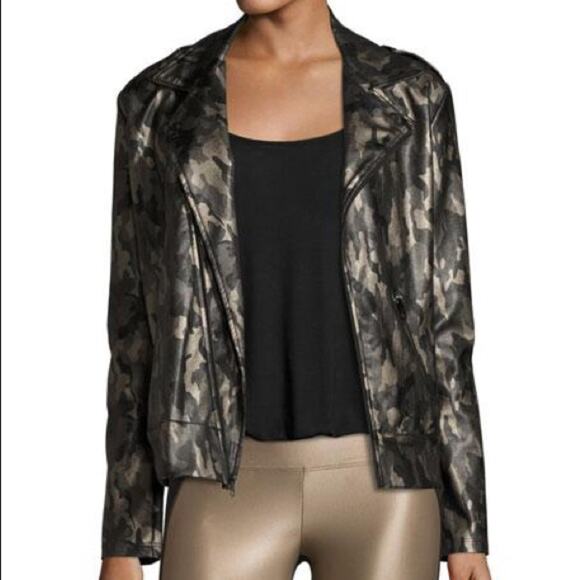 NWOT KORAL Specter Camo Metallic Vegan Faux Leather Moto Jacket Medium - Picture 3 of 16